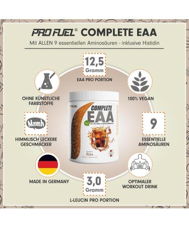 EAA Powder 500g - Vegan Amino Acids Drink with 12 500mg Essential Aminos - Delicious Cola Flavor - Complete 9 EAAs Including Histidine - Amino Workout Supplement - Buy Online on GoSupps.com