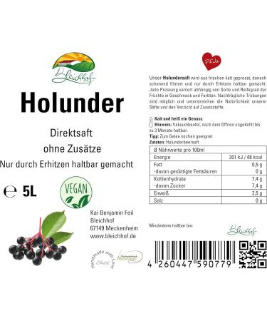  Bleichhof BLEICHHOF Elderberry Juice - Direct Juice Vegan Bag-in Box (1 x 5 L) - Buy Online on GoSupps.com