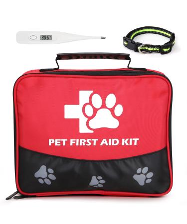 JUSAID Pet First Aid Kit, 105 Piece Nursing Supplies with Emergency Collar, First Aid Instructions and More Ideal for Home, Office, Travel, Car, Hiking, Any Emergencies for Pets, Dogs, Cats