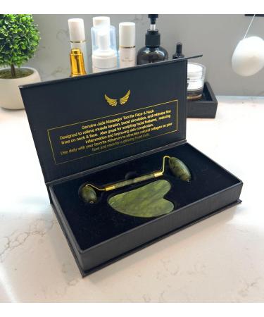 Buy Genuine Jade Roller & Gua Sha Set - Facial Massage for Lymphatic Support Contouring & Tension Relief | International Shipping Available - Buy Online on GoSupps.com