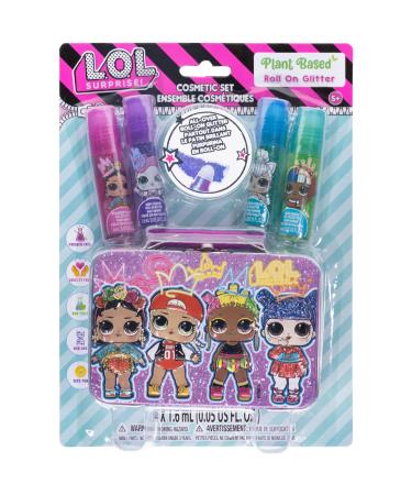 L.O.L Surprise! Townley Girl Plant-Based Flavoured 4 Pk All Over Roll-On Glitter with Tin Makeup Set for Kids and Girls Ages 5+ Perfect for Parties Sleepovers & Makeovers Multicolor