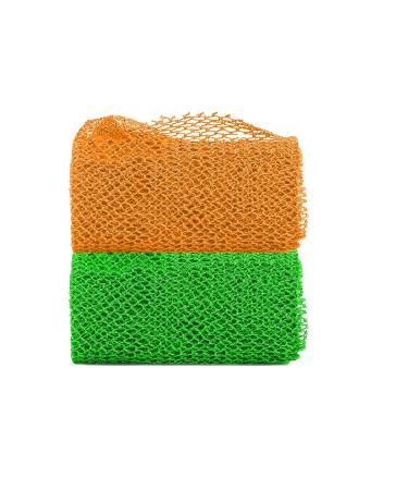 2 Pieces African Net Sponge Long Net Bath Sponge African Exfoliating Shower Body Scrubber Back Scrubber Skin Smoother Stretches to Approximately 63" (Green&Orange)