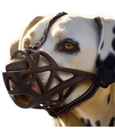 Yes4Quality Dog Muzzle (Large Black) Breathable Basket Muzzle for Large Dogs Comfortable w/Adjustable Straps & Reflective Strips Safe Mouth Cover to Prevent Unwanted Biting Chewing & Eating L/4