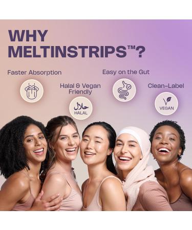 MeltinStrips Vegan Collagen Booster with Hyaluronic Acid & Resveratrol | Hair Skin Nails & Joint Health Support | Plant-Based Collagen Building Supplements | Raspberry Flavor - 1 Month Supply - Buy Online on GoSupps.com