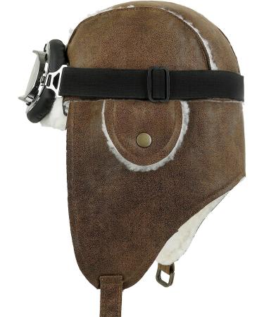 ililily Aviator Winter Hat with Fur Ear Flaps and Pilot Goggles - Medium Light Brown/White - Buy Online on GoSupps.com