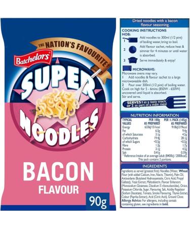 Bachelors Super Noodles Instant Snack Variety Pack: Bacon Chicken BBQ Beef and Curry Flavour 90g Each bundled with Reusable Bamboo Chopsticks - Buy Online on GoSupps.com