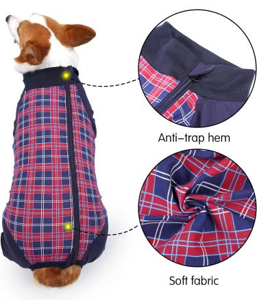 Heywean Dog Recovery Suit - Long Sleeved One-Piece with Zipper for Post-Op Dogs - Relaxation Outfit for Castrated & Spayed Dogs - XS Red Checked Design - Buy Online on GoSupps.com