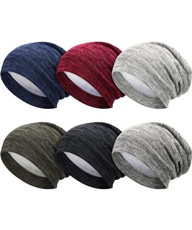 SATINIOR 6 Pieces Satin Lined Sleep Slouchy Cap, Hair Cap for Sleeping, Girl Headwear for Frizzy Curly Hair Women (Black, Dark Blue, Light Gray, Wine Red, Khaki, Green)