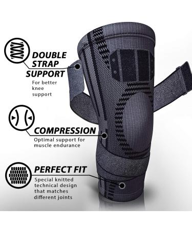 PURE SUPPORT Knee Brace Sleeve with Strap Compression for Meniscus Tear, Arthritis, Running - M Black/Straps - Buy Online on GoSupps.com