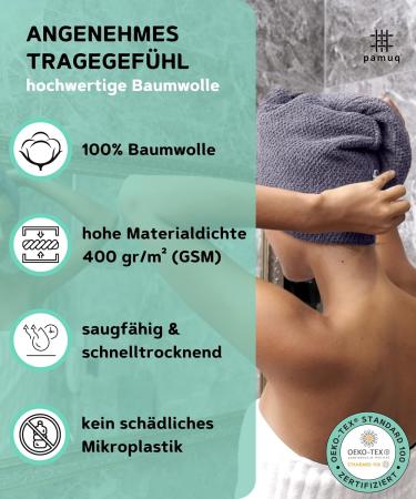 Buy Pamuq 100% Cotton Hair Turban with Buttons - Quick-Drying Gray Hair Towel - 1 Piece Turban for Effortless Drying - Buy Online on GoSupps.com