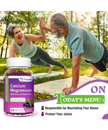 High Absorption Calcium Gummies Calcium Magnesium Zinc with Magnesium Glycinate Potassium Vitamin D3 for Women & Men- Blueberry Flavor 120 Cts Blueberry 60 Count (Pack of 2) - Buy Online on GoSupps.com