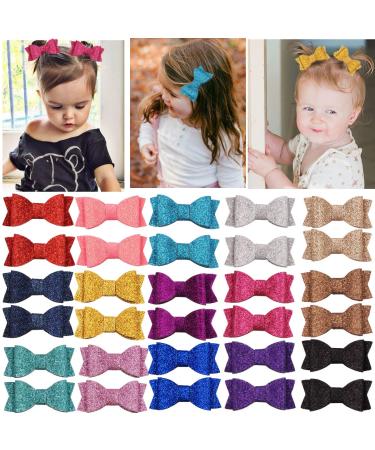 30PCS 2.75'' Baby Girls Pigtail Bows Sparkly Sequin Glitter Hair Bows With Alligator Clips Hair Barrettes Accessory for Girls Toddlers Kids Teens 2.75 Inch (Pack of 30)