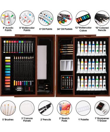 Vigorfun Deluxe Wooden Art Set - 85 Piece Crafts Drawing Painting Kit with Sketch Pads, Oil Pastels, Acrylic, Watercolor Paints - Creative Gifts Box for Artists, Adults, Kids, Teens, Girls - Buy Online on GoSupps.com