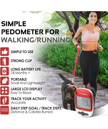 PINGKO Multi-Function Portable Sport Pedometer - Accurately Track Steps, Distance, Calories - Red - Buy Online on GoSupps.com