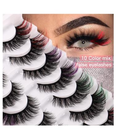 Shop Colored Eyelashes - Fluffy 6D Mink D Curl Strip Lashes | 10 Pairs Natural Wispy False Eyelashes - Buy Online on GoSupps.com
