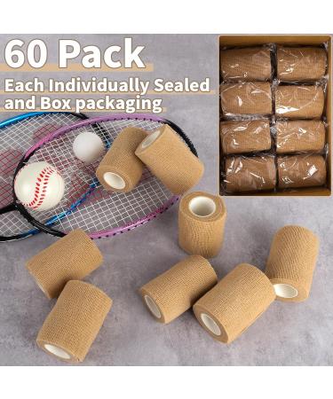 60 Pack Self-Adhesive Bandage Wrap - 3"x5 Yards Cohesive Vet Wrap for Sports & Pets - Elastic Breathable Tan - Buy Online on GoSupps.com