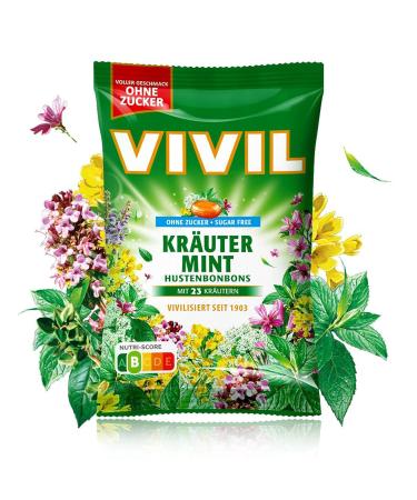 VIVIL Herbal Mint Cough Drops | Sugar-Free Vegan | 23 Herbs | 5 Bags x 120g - International Shipping - Buy Online on GoSupps.com