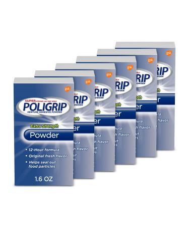Super Poligrip Extra Strength Denture Adhesive Powder, Denture Powder for Dentures - 1.6 Ounces (Pack of 6) New