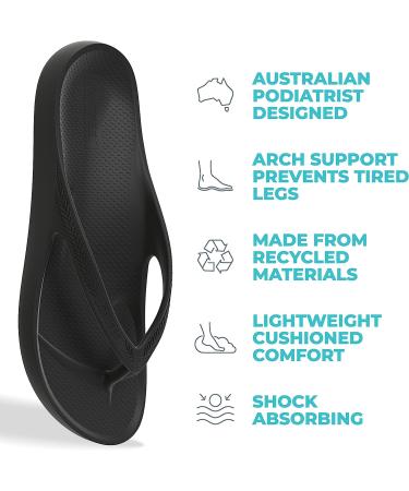 LightFeet Arch Support Flip Flops | Unisex Podiatrist-Designed Orthotic Sandals | Plantar Fasciitis Relief | Recycled Materials | 8 Women/7 Men | Black - Buy Online on GoSupps.com