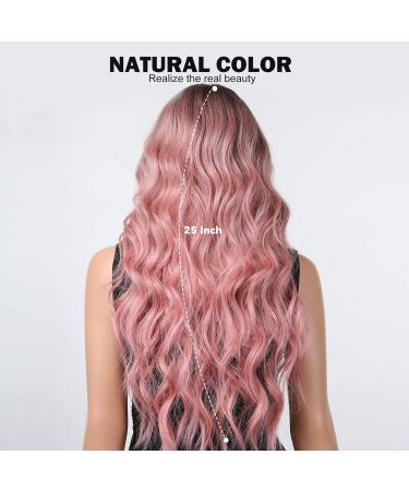 HAIRCUBE Long Pink Wig for Women - Dark Rooted Synthetic Hair with Fringe - Buy Online on GoSupps.com