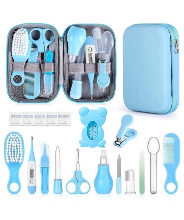 Baby health and fur care set baby essentials for newborns portable baby safety care set for boys and girls-blue 18 in 1