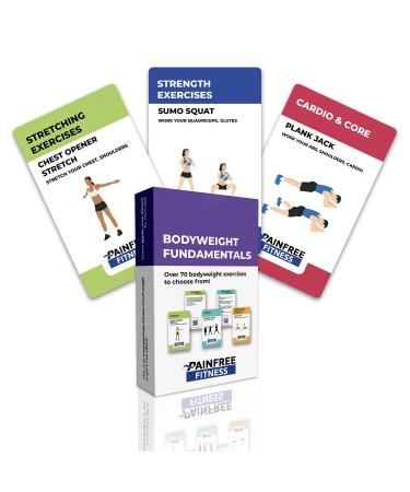 (70+ Cards) Bodyweight Exercise Flashcards by Pain-Free Fitness, 3x5 in, Workout Cards for Home Workouts, Tear-Resistant Cards with Video QR Codes