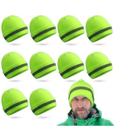 10 Pcs Safety Beanie Bulk Safety Reflective Beanie Knit Hat Reflective High Visibility Knit Hat Winter High Visibility Unisex Knit for Winter Marathon Outdoor Worker Running or Biking Security Guards