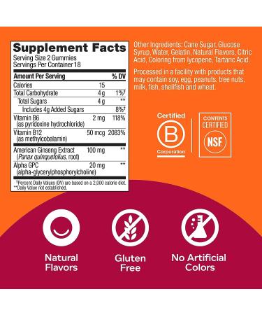 Olly Laser Focus Gummy Supplement - 18 Day Supply, Ginseng, Alpha GPC, B Vitamins, Berry Tangy Tangerine - 36 Count - Buy Online on GoSupps.com