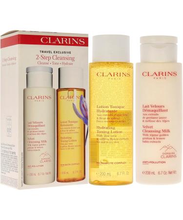 Clarins 2 Step Cleansing Kit For Women 2 Pc 6.7oz Velvet Cleansing Milk 6.7oz Hydrating Toning Lotion - Buy Online on GoSupps.com