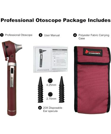 Cross Canada 11-091 Physician Fiber Optic LED Pocket Otoscope Diagnostic Set Professional Otoscope for Physician Medical Student Nursing Student Doctor Nurse (Burgundy) - Buy Online on GoSupps.com