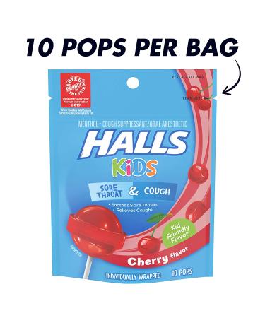 HALLS KIDS Cherry Cough & Sore Throat Pops - 10 Pops | Soothing Relief for Children - Buy Online on GoSupps.com