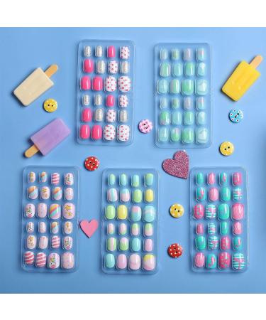 120-Piece Kids Fake Nails Set | Cute Full Cover Short False Fingernails for Girls | Children's Artificial Nail Tips for Decoration - Lovely Pattern - Buy Online on GoSupps.com