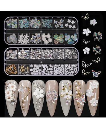 Nail Art Rhinestones and Pearls 2 Boxes Butterfly Bowknot Flower Nail Art Charms Aurora Bear 3D Nail Art Decorations for Nail Art Design DIY Crafting Party Daily Wedding C Pattern - Buy Online on GoSupps.com