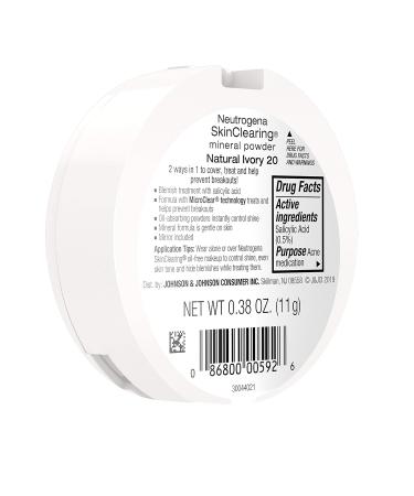 Neutrogena SkinClearing Mineral Acne-Concealing Powder - Shine-Free Makeup with Salicylic Acid | Natural Ivory 20 | International Shipping Available - Buy Online on GoSupps.com