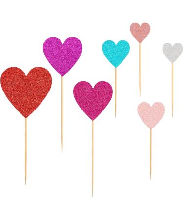 35 pcs Glitter Red Heart Cake Toppers Picks for Sweet Love Theme Wedding Engagement Valentine's Day Bridal Shower Mother's Day Party Cake Decors(Multi Color) - Buy Online on GoSupps.com