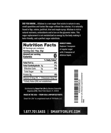 Smart for Life Allulose Sweetener - Zero Net Carbs Keto Syrup - Low Calorie Natural Sugar Substitute - Made in USA - 16 fl oz Liquid Sweetener - Buy Online on GoSupps.com