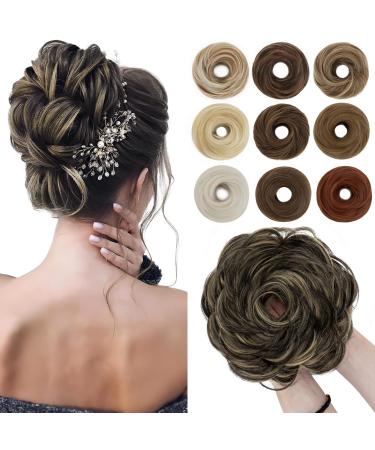 Sego hair part with rubber band large dutt hair parts hair tie with hair hair extension ponytail braid hair bun for women (55 g) dark brown & golden