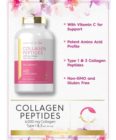 Carlyle Collagen Peptides 6000mg | 400 Caplets | with Vitamin C | Type 1 and 3 | Non-GMO Gluten Free Grass Fed Supplement - Buy Online on GoSupps.com