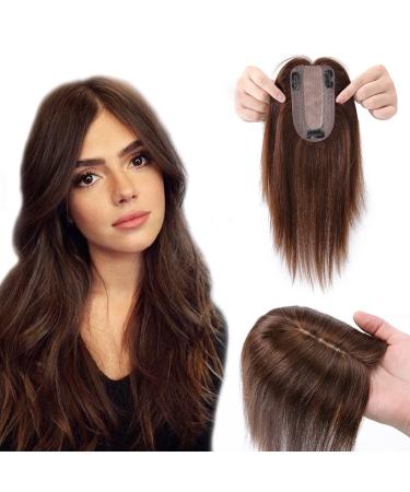 Clip in extensions real hair topper extensions real hair hair parts real hair toupet for women toupe hair part 130% dense hair extensions 35cm-44g 04# medium brown