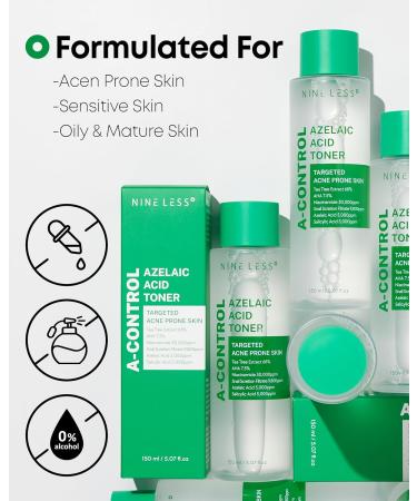 Nineless A-Control Azelaic Acid Toner with AHA & BHA - Pore Refining & Soothing Facial Toner for Acne-Prone Skin - Redness Relief & Dark Spot Corrector Korean Skincare 5.07 fl.oz - Buy Online on GoSupps.com