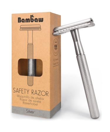 Double Edge Safety Razor Silver| Zero Waste Razor for Men and Women | Safety Razor Eco-Friendly | Fits All DE Razor Blades | Eco-Friendly and Reusable | Classic Safety Razor Metal | Bambaw