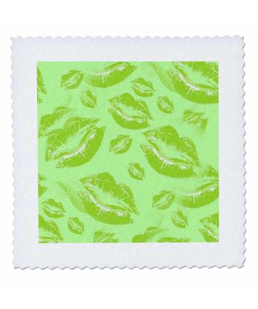 14x14 inch Quilt Square - Two Kisses Collided Lip Smacking Lime Colored Lips Pattern Pattern - Lipstick Kisses