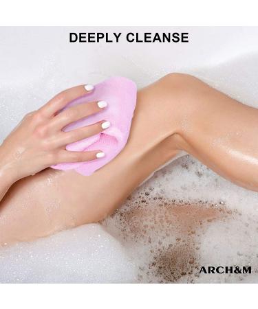 ARCH&M Exfoliating Washcloth Towel 3 Pack - Japanese & Korean Bath Scrub Sponge for Body Beauty - Back Scrubber for Shower - Red Yellow Blue - Buy Online on GoSupps.com