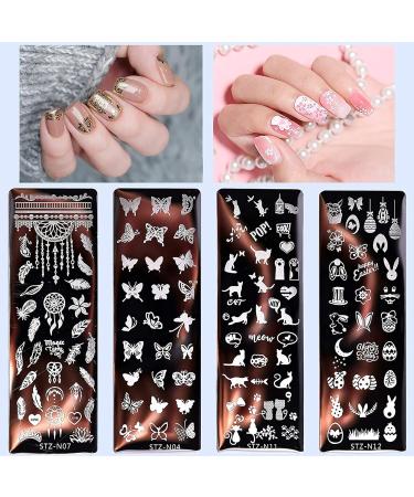 NICENEEDED 12Pcs Nail Art Stamping Plates & 1 Nail Stamper & 1 Nail Scraper & 20 Slots Nail Stamping Plate Holder Case Animal Flowers Cat Geometric Patterns Nail Printing Plate Templates - Buy Online on GoSupps.com