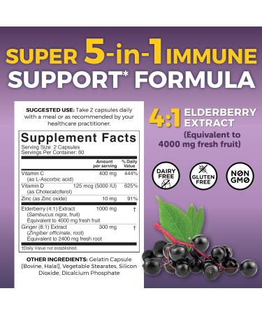 Viva Naturals Elderberry Immune Support Supplement - 120 Vegan Capsules for Immunity Boost - Buy Online on GoSupps.com