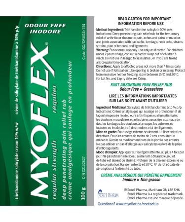 Myoflex Pain Relief Rub | Odourless | Provides Deep Penetrating Relief of Muscle Soreness & Joint Pain | Menthol Free | Stain Free | Non-Greasy | Great For Ages 2+ | 100 grams (Regular Strength) - Buy Online on GoSupps.com