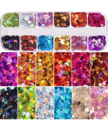 Fall Leaf Glitter Nail Sequins - 24 Colors Holographic Maple Leaf Art Flakes - Autumn Manicure Decorations - 2Boxes - Buy Online on GoSupps.com