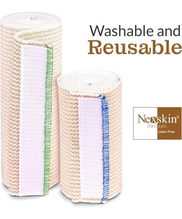 Premium 4 Wide Elastic Bandage Wrap (2 Pack) - Nexskin Latex Free Compression Bandages - Washable & Reusable USA Organic Cotton - Hook & Loop Fasteners - Buy Online on GoSupps.com