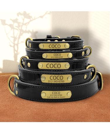 Senristar Personalized Leather Dog Collar with Engraved Name Tag Durable & Stylish for Small Medium & Large Dogs (M Black) - 2.0 cm Width 30-38 cm Neck - Buy Online on GoSupps.com