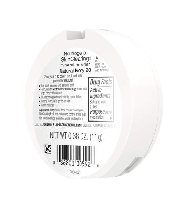 Neutrogena SkinClearing Mineral Acne-Concealing Powder - Shine-Free Makeup with Salicylic Acid | Natural Ivory 20 | International Shipping Available - Buy Online on GoSupps.com